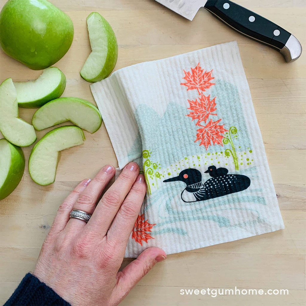 Loons on the lake Swedish Dishcloth Swedish Dishcloths La Vie Bien Loons on the lake Swedish Dishcloth