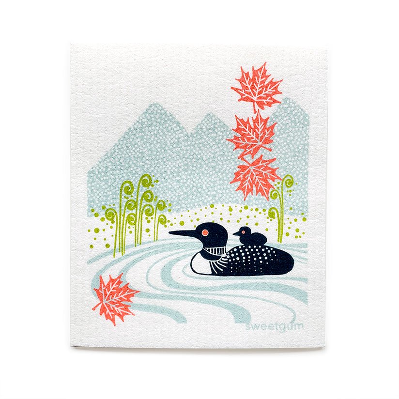 Loons on the lake Swedish Dishcloth Swedish Dishcloths La Vie Bien Loons on the lake Swedish Dishcloth