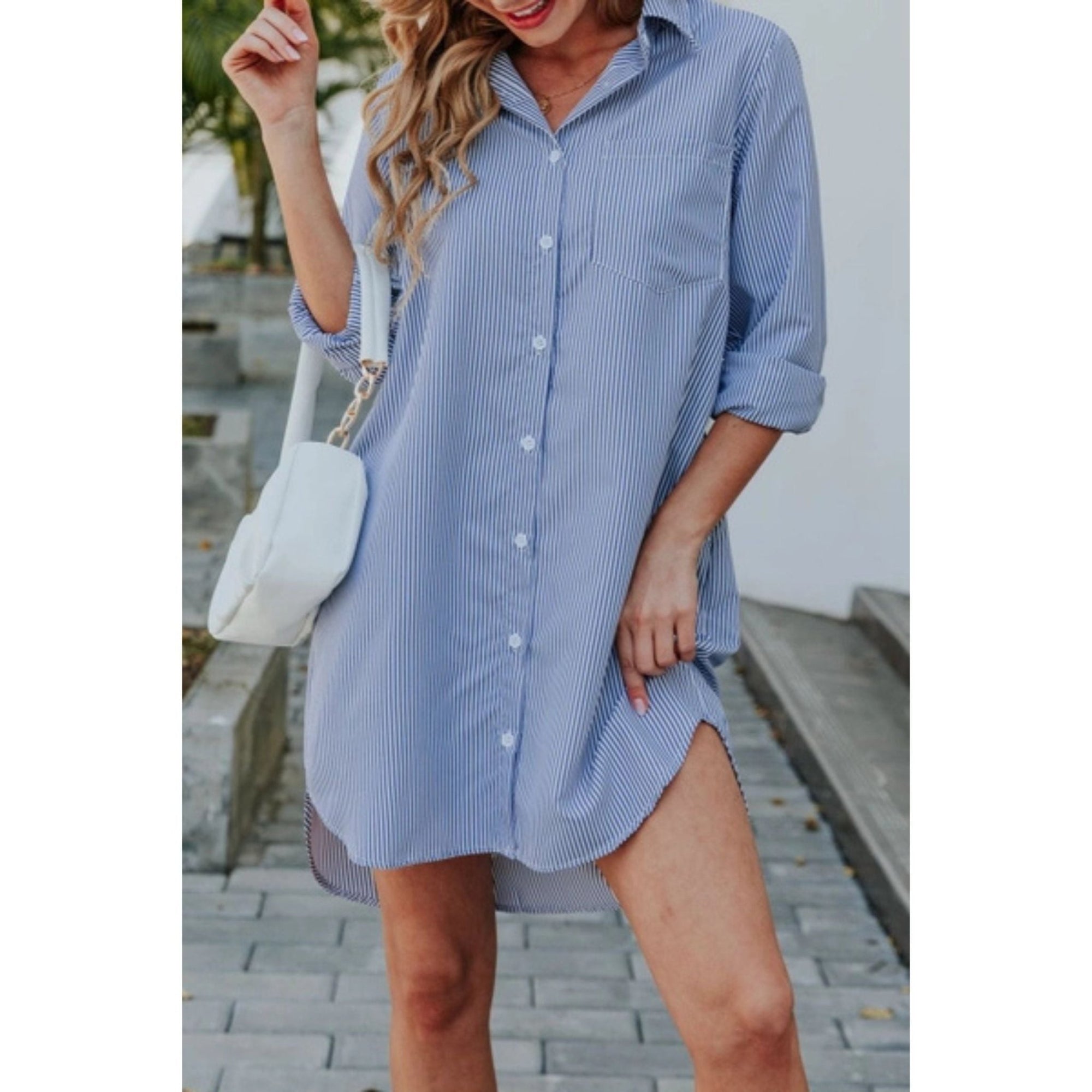 Loose Casual Long Sleeve Shirt Dress in Navy Blue [Available in SM - 1X]