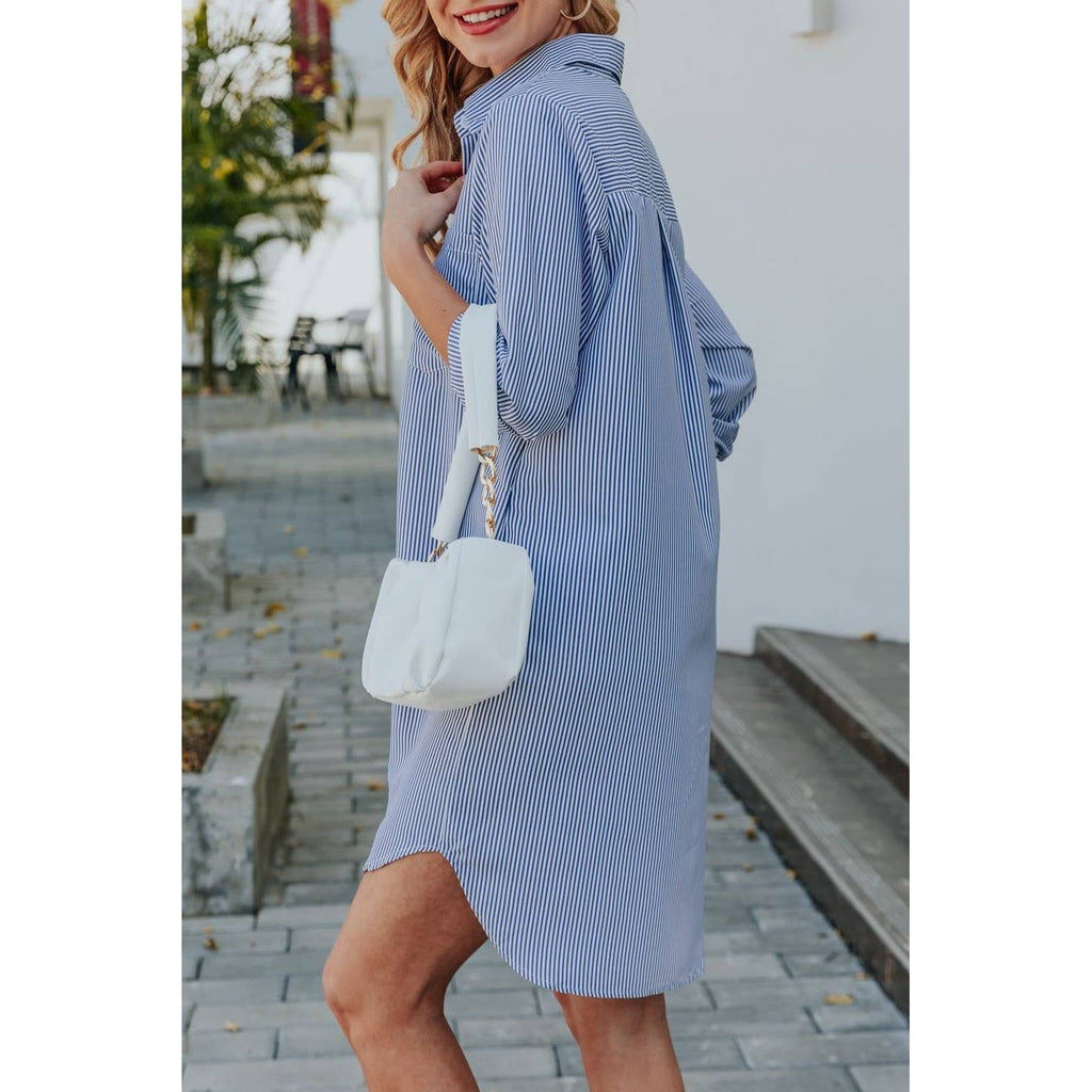 Loose Casual Long Sleeve Shirt Dress in Navy Blue [Available in SM - 1X]