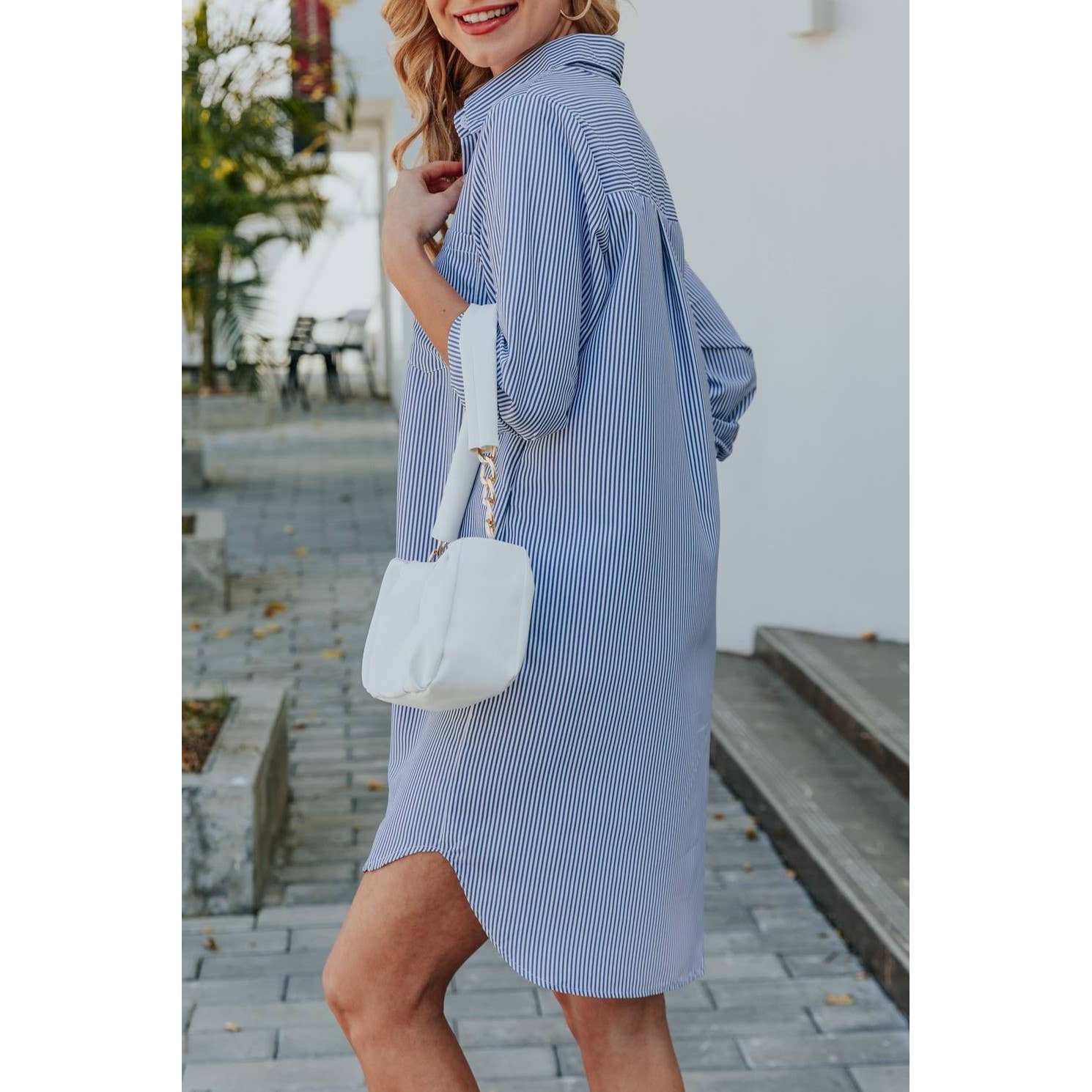 Loose Casual Long Sleeve Shirt Dress in Navy Blue [Available in SM - 1X]