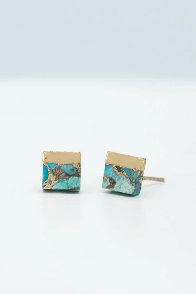 Lorena Square Turquoise Stud Earrings by Ethical Trade Co