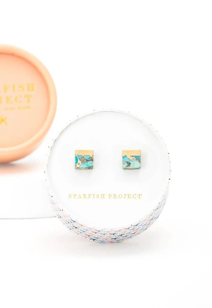 Lorena Square Turquoise Stud Earrings by Ethical Trade Co