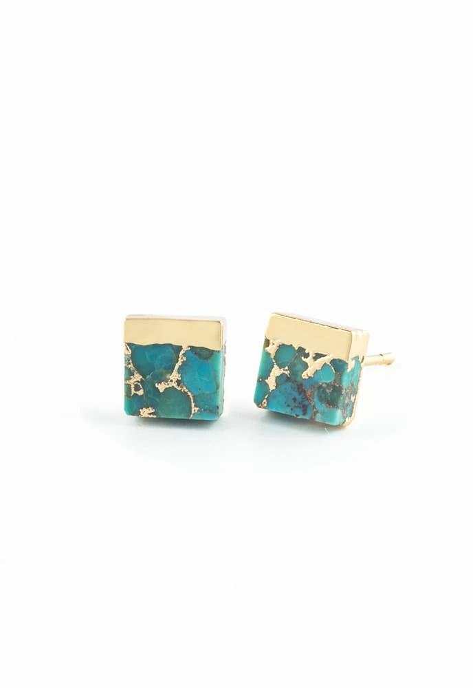 Lorena Square Turquoise Stud Earrings by Ethical Trade Co