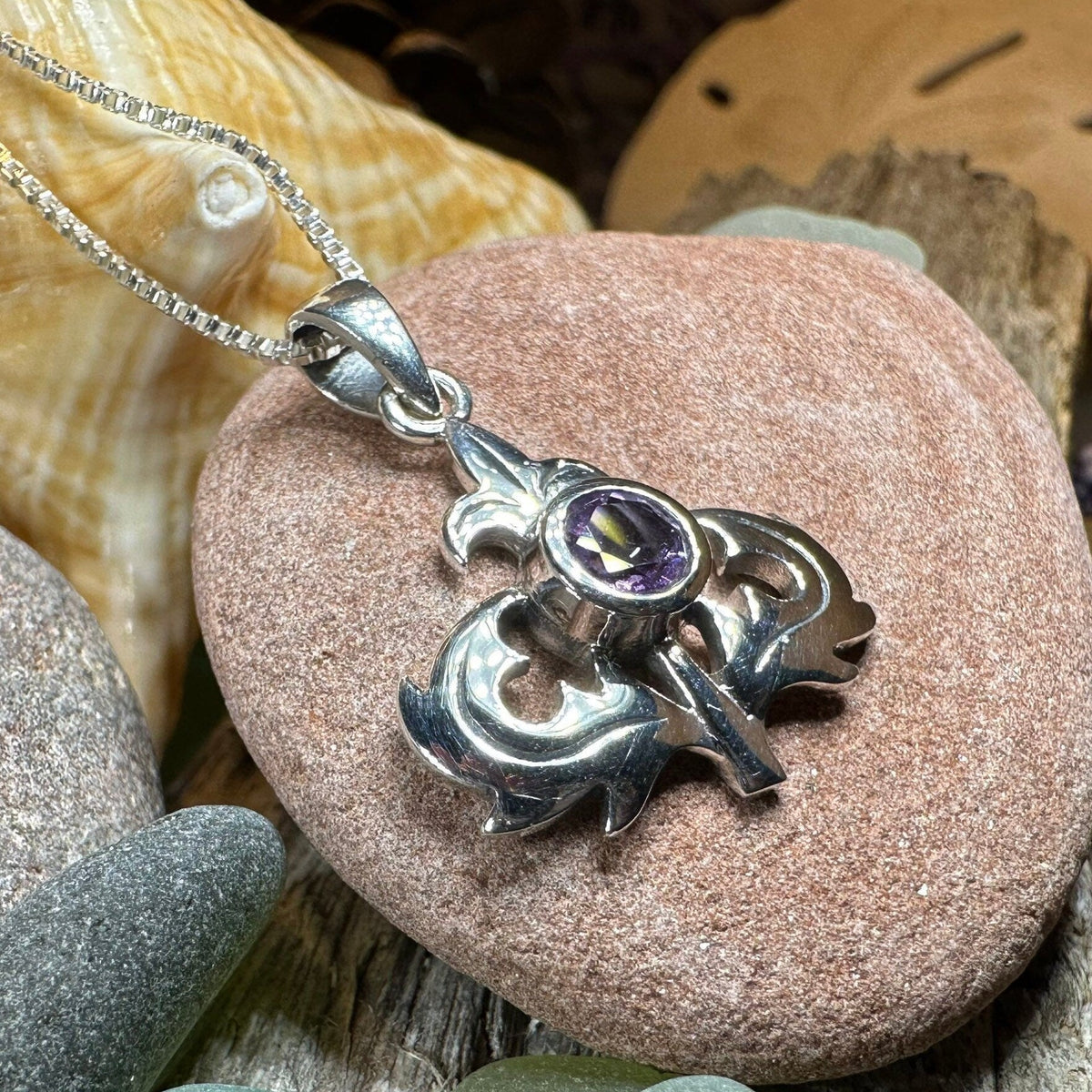 Lorraine Amethyst Scottish Thistle Necklace in Sterling Silver Pendant La Vie Bien Lorraine Amethyst Scottish Thistle Necklace in Sterling Silver