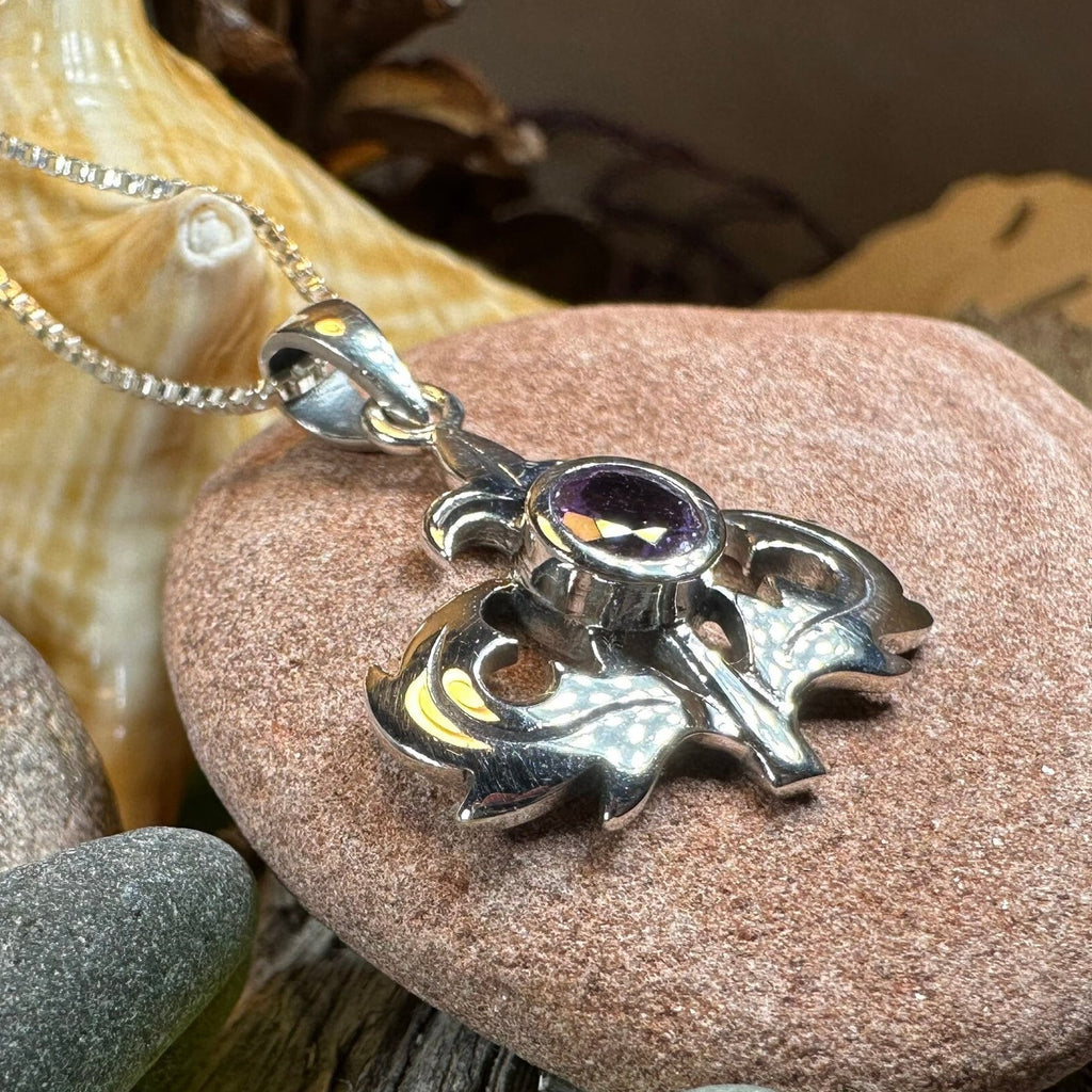 Lorraine Amethyst Scottish Thistle Necklace in Sterling Silver Pendant La Vie Bien Lorraine Amethyst Scottish Thistle Necklace in Sterling Silver