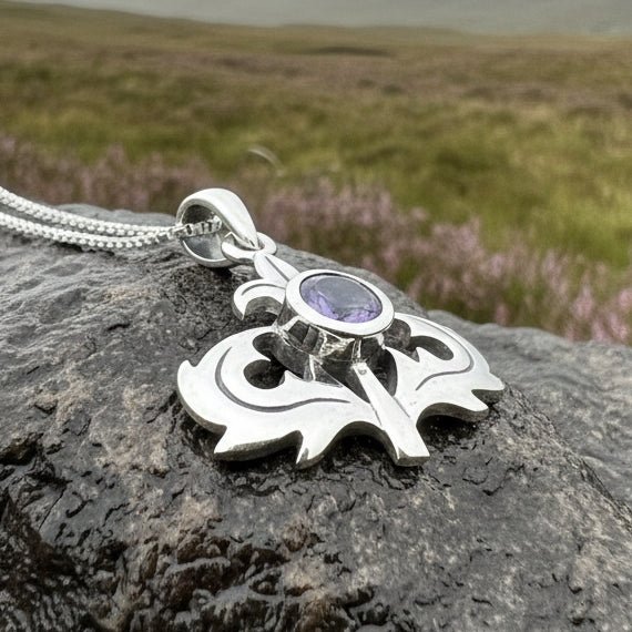 Lorraine Amethyst Scottish Thistle Necklace in Sterling Silver Pendant La Vie Bien Lorraine Amethyst Scottish Thistle Necklace in Sterling Silver