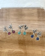 Lotus Gemstone Stud Earrings, handmade with Ruby, Starry Night Opal, Turquoise Howlite﻿