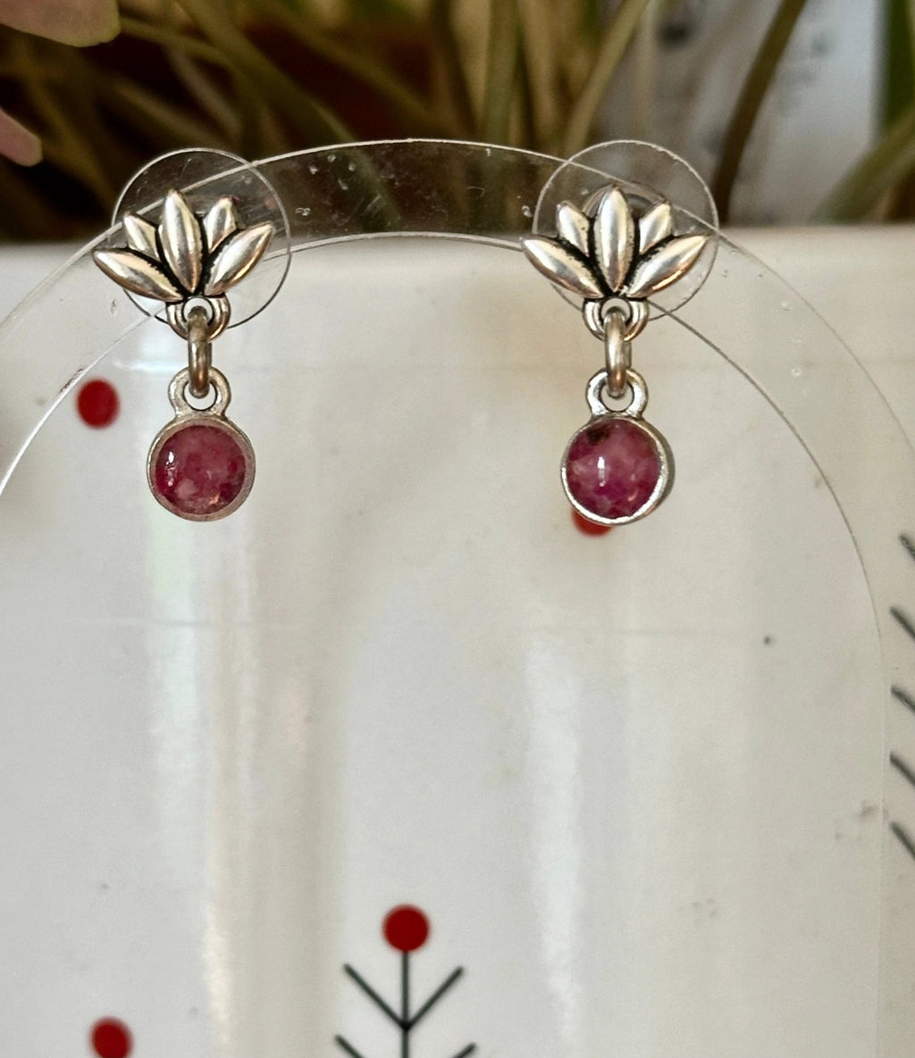 Lotus Gemstone Stud Earrings, handmade with Ruby, Starry Night Opal, Turquoise Howlite﻿