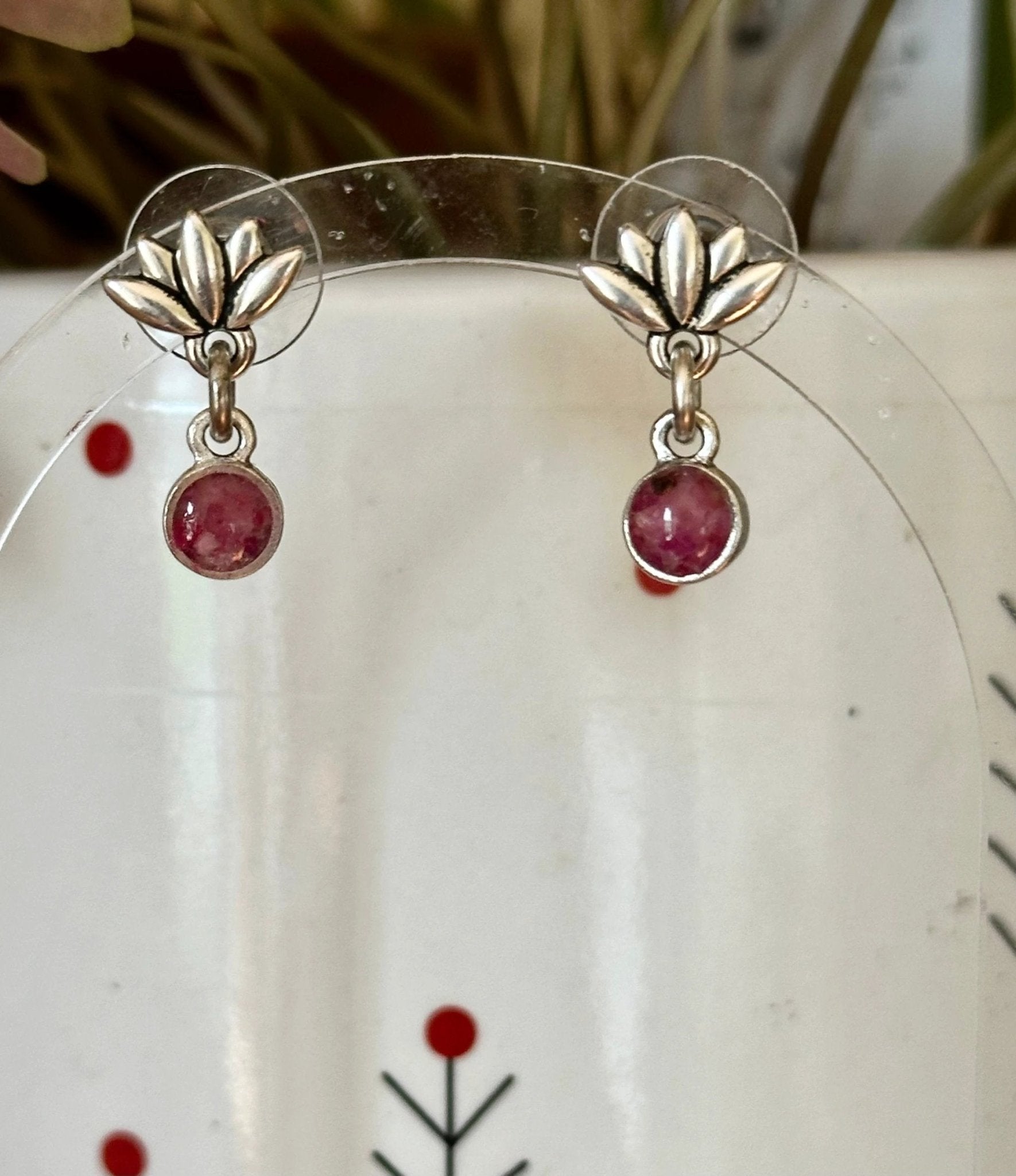 Lotus Gemstone Stud Earrings, handmade with Ruby, Starry Night Opal, Turquoise Howlite﻿