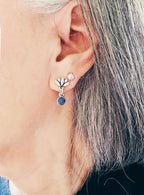 Lotus Gemstone Stud Earrings, handmade with Ruby, Starry Night Opal, Turquoise Howlite﻿