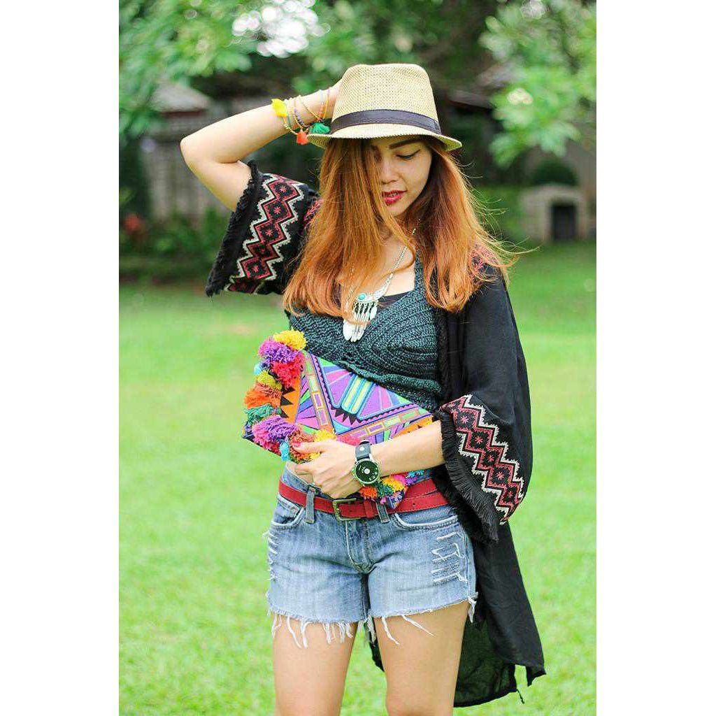 Lotus Star Embroidered Clutch Bag - Thailand Bags La Vie Bien Lotus Star Embroidered Clutch Bag - Thailand