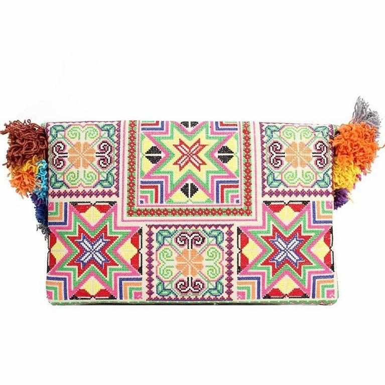Lotus Star Embroidered Clutch Bag - Thailand Bags La Vie Bien Lotus Star Embroidered Clutch Bag - Thailand