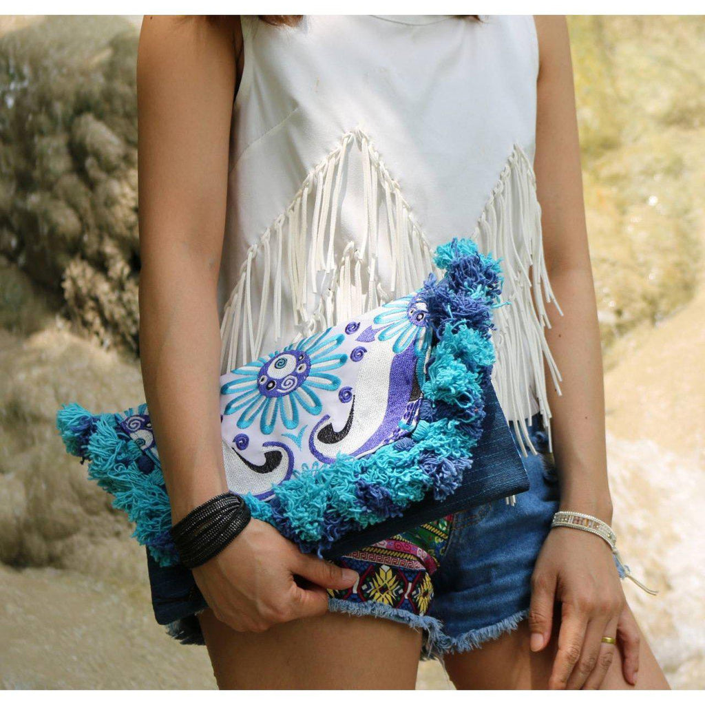 Lotus Star Embroidered Clutch Bag - Thailand Bags La Vie Bien Lotus Star Embroidered Clutch Bag - Thailand