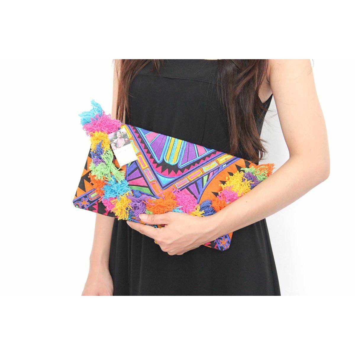 Lotus Star Embroidered Clutch Bag - Thailand Bags La Vie Bien Lotus Star Embroidered Clutch Bag - Thailand