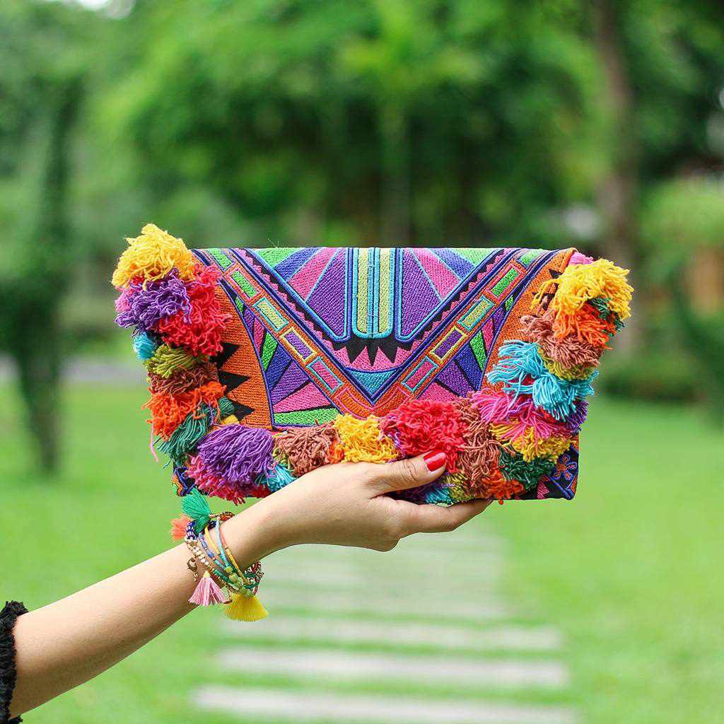 Lotus Star Embroidered Clutch Bag - Thailand Bags La Vie Bien Lotus Star Embroidered Clutch Bag - Thailand
