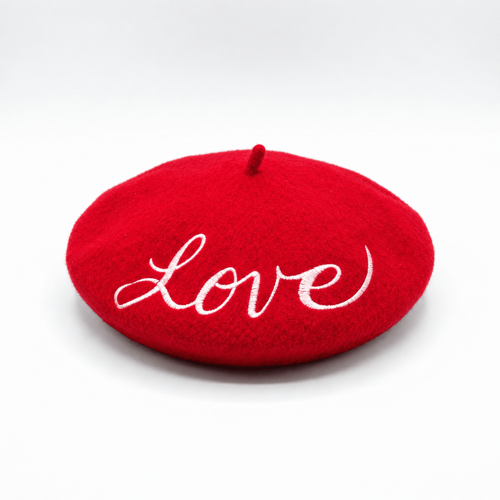 Love Embroidered Beret in Red Hat La Vie Bien Love Embroidered Beret in Red