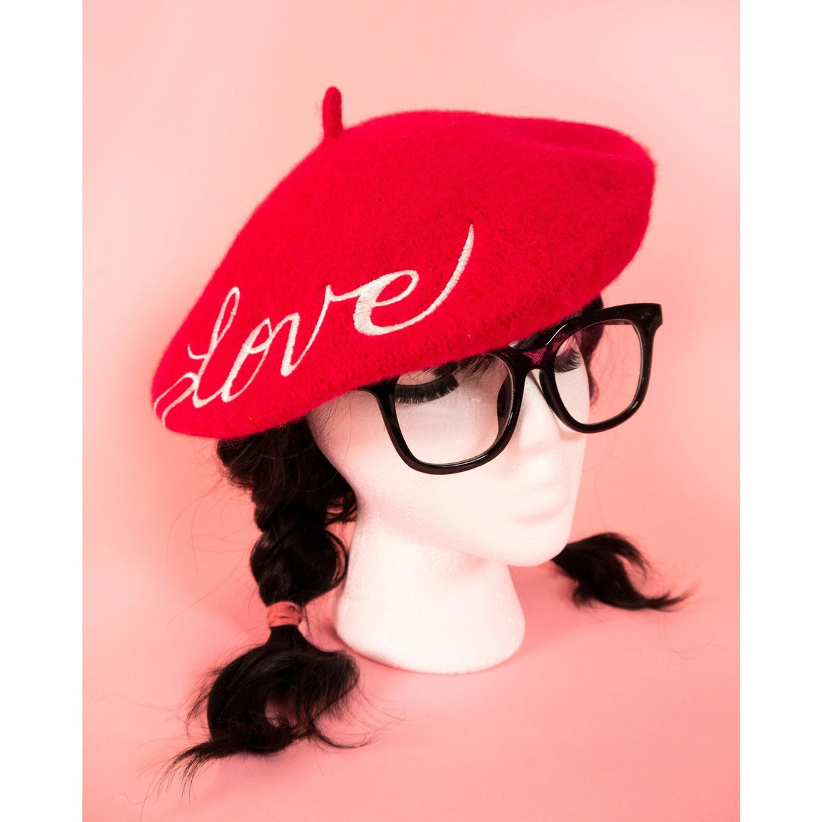 Love Embroidered Beret in Red Hat La Vie Bien Love Embroidered Beret in Red