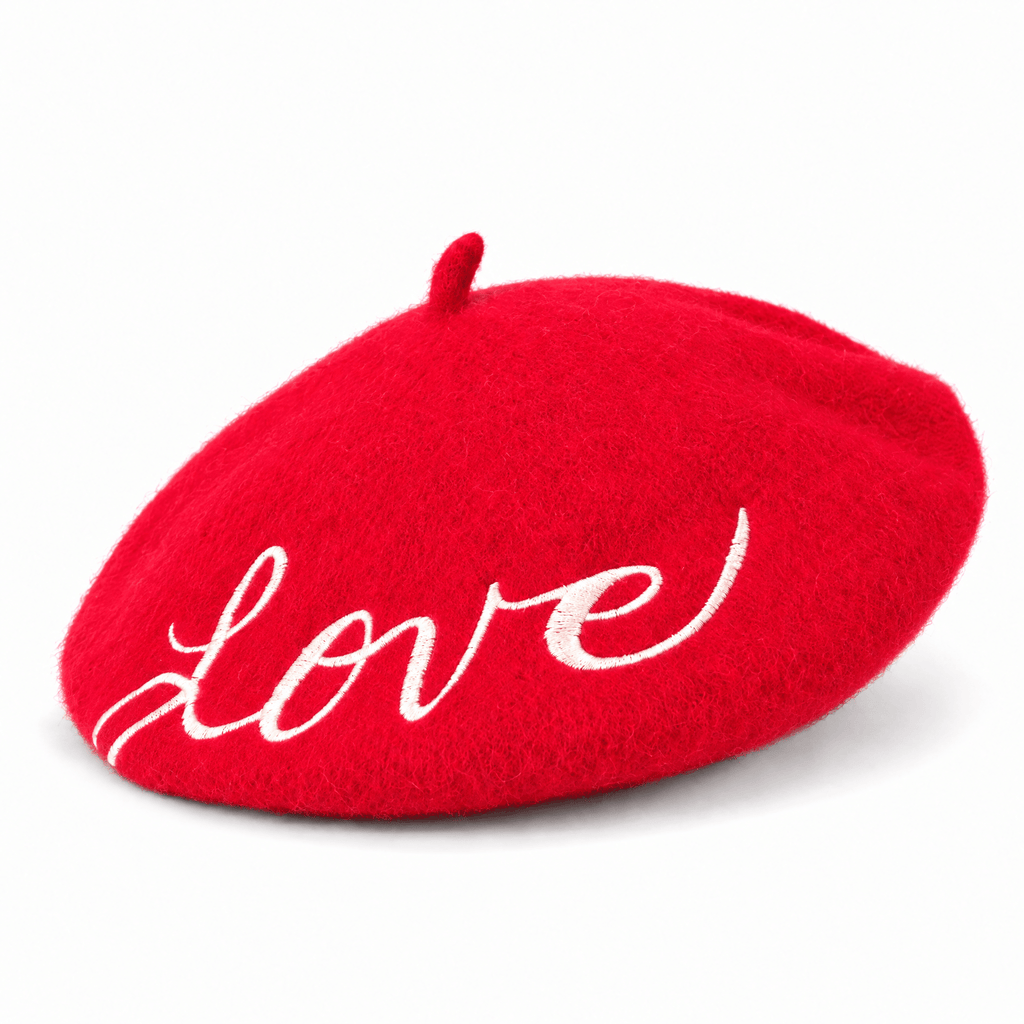 Love Embroidered Beret in Red Hat La Vie Bien Love Embroidered Beret in Red
