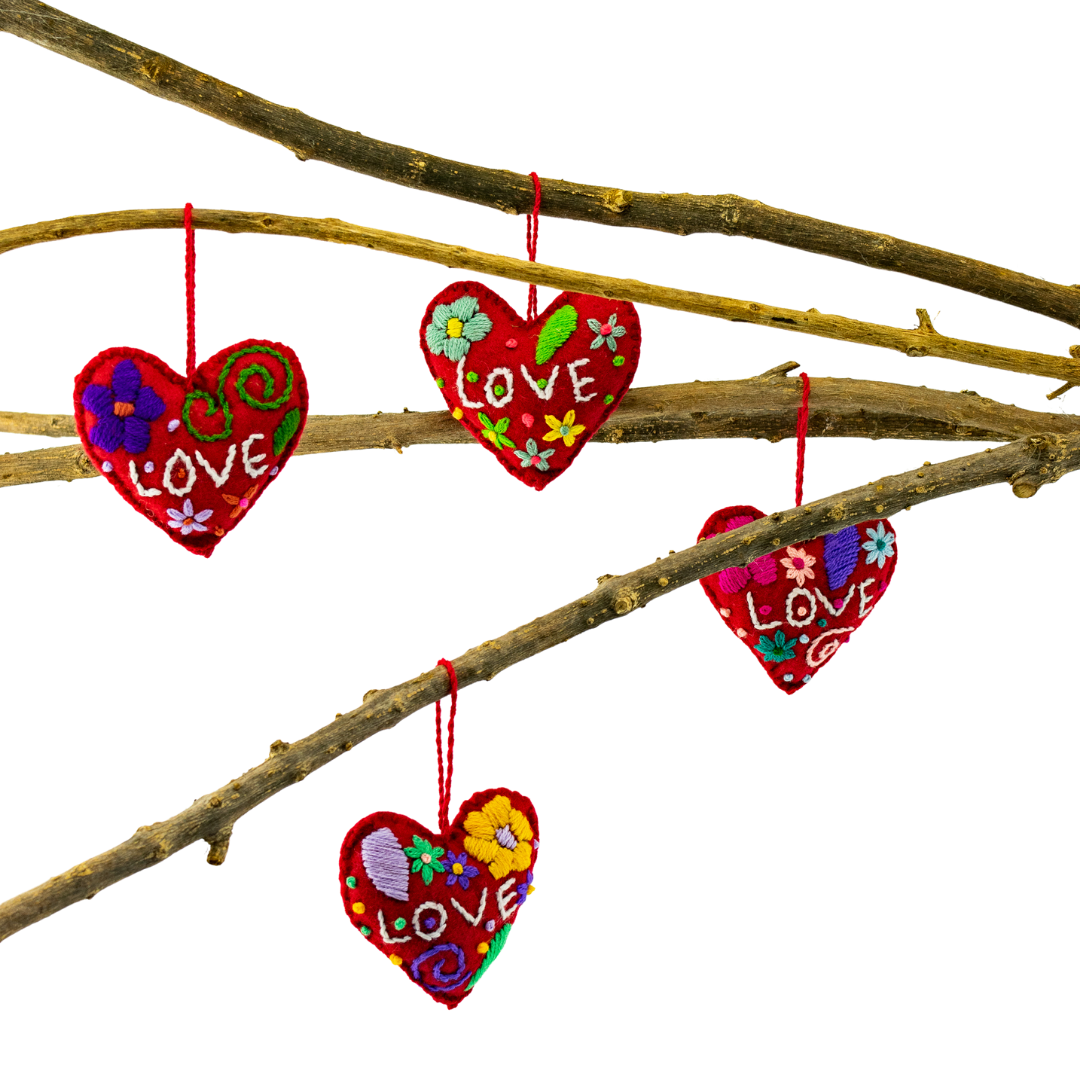Love Heart Embroidered Handmade Ornament - Mexico Decor La Vie Bien Love Heart Embroidered Handmade Ornament - Mexico