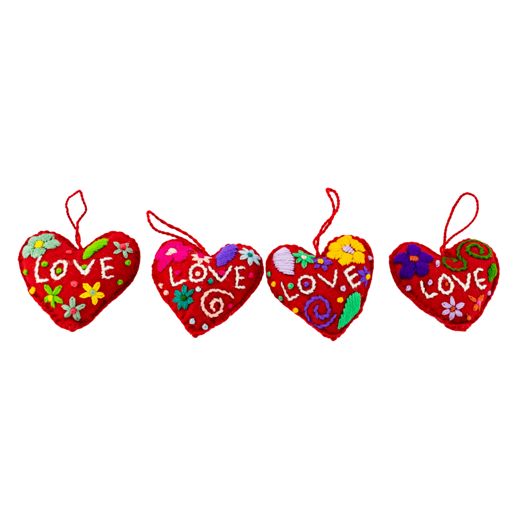 Love Heart Embroidered Handmade Ornament - Mexico Decor La Vie Bien Love Heart Embroidered Handmade Ornament - Mexico
