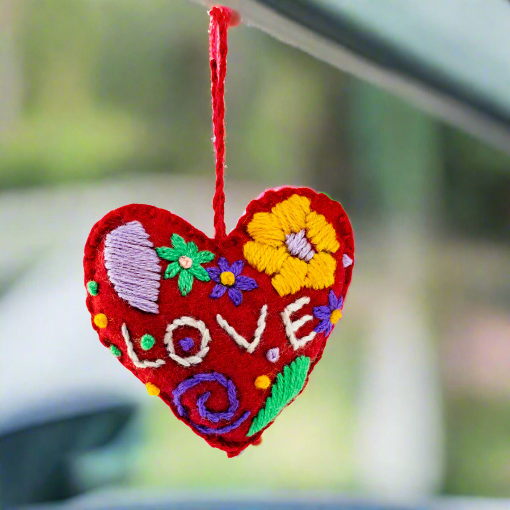 Love Heart Embroidered Handmade Ornament - Mexico Decor La Vie Bien Love Heart Embroidered Handmade Ornament - Mexico