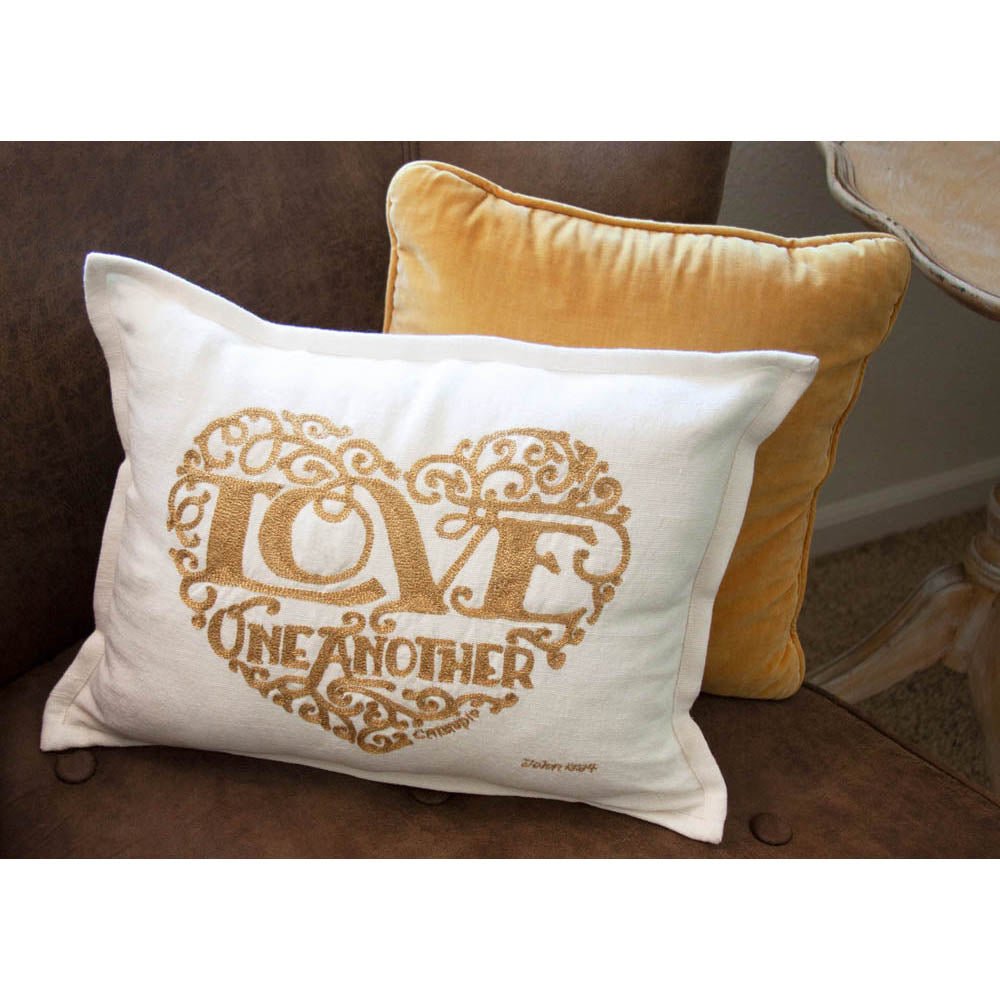Love Heart Love Letters Hand - Embroidered Pillow - Available in Gold or Silver by CatStudio Pillows La Vie Bien Love Heart Love Letters Hand - Embroidered Pillow - Available in Gold or Silver by CatStudio