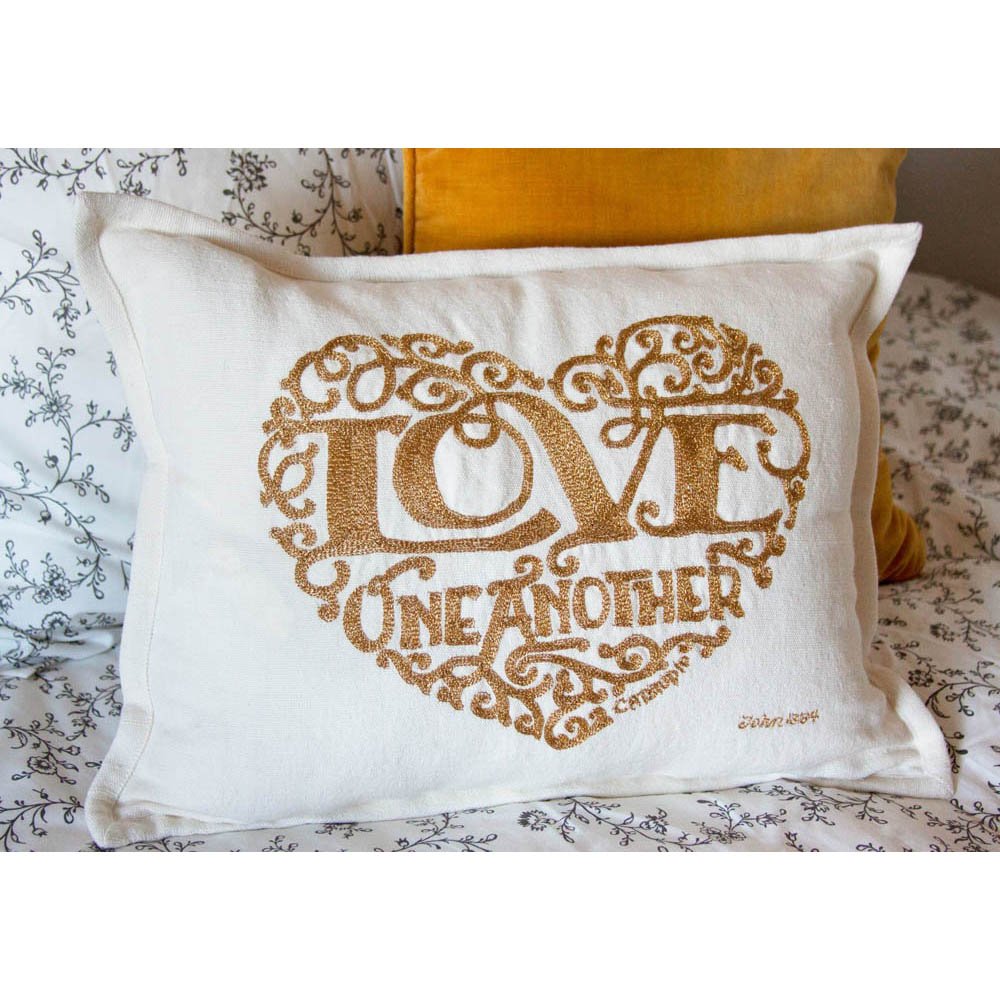 Love Heart Love Letters Hand - Embroidered Pillow - Available in Gold or Silver by CatStudio Pillows La Vie Bien Love Heart Love Letters Hand - Embroidered Pillow - Available in Gold or Silver by CatStudio