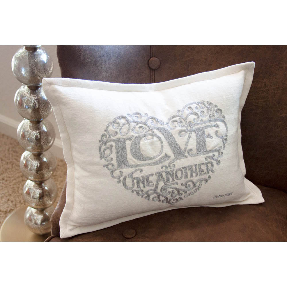 Love Heart Love Letters Hand - Embroidered Pillow - Available in Gold or Silver by CatStudio Pillows La Vie Bien Love Heart Love Letters Hand - Embroidered Pillow - Available in Gold or Silver by CatStudio