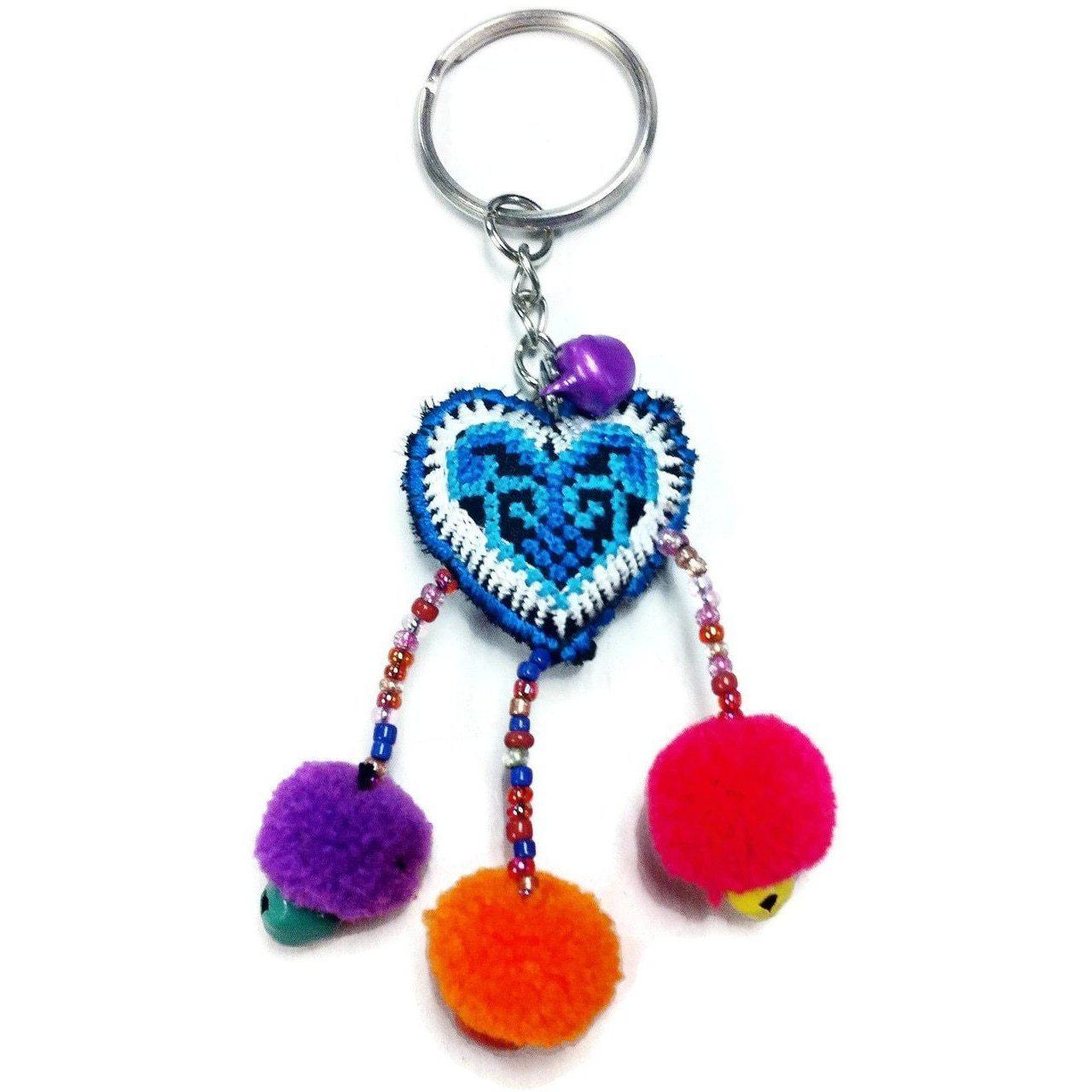Love Heart Pompom Bells Multicolor Key Chain - Thailand Keychains La Vie Bien Love Heart Pompom Bells Multicolor Key Chain - Thailand