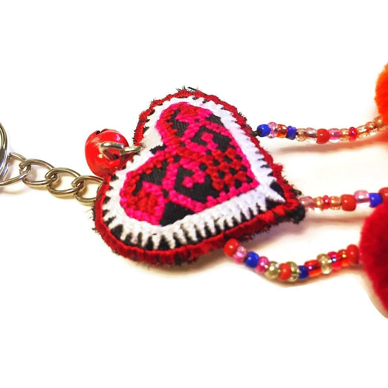 Love Heart Pompom Bells Multicolor Key Chain - Thailand Keychains La Vie Bien Love Heart Pompom Bells Multicolor Key Chain - Thailand