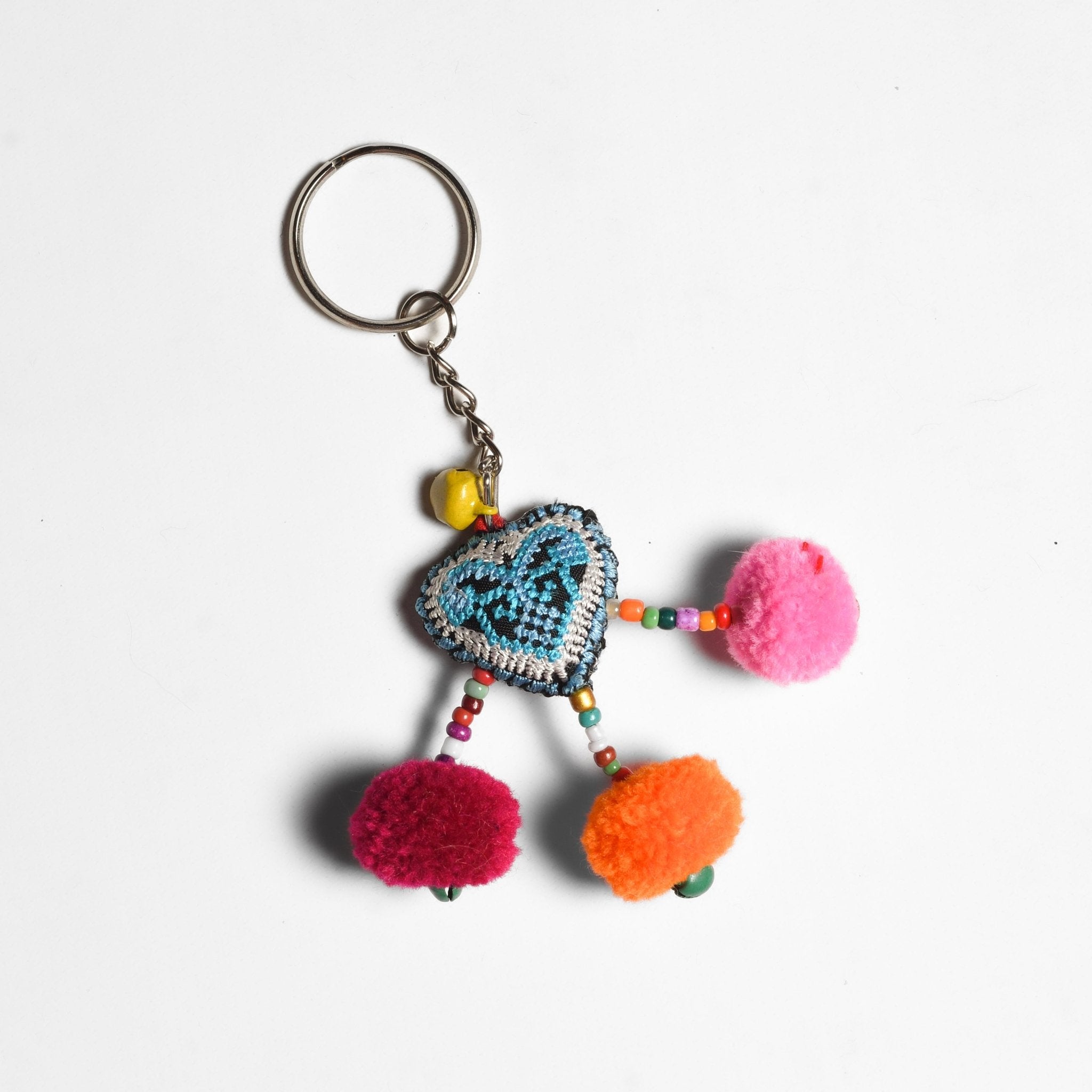 Love Heart Pompom Bells Multicolor Key Chain - Thailand Keychains La Vie Bien Love Heart Pompom Bells Multicolor Key Chain - Thailand