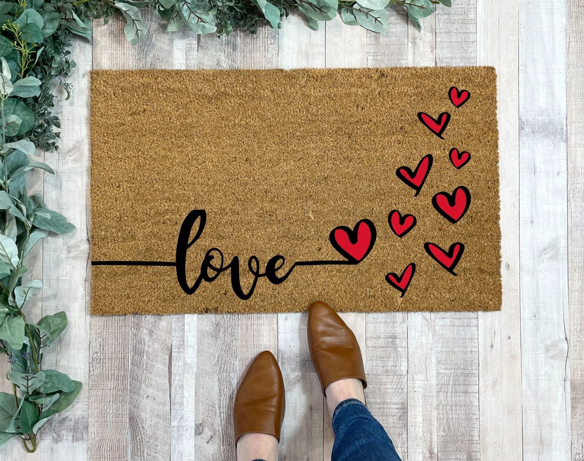Love Hearts Outdoor Valentine's Door Mat by Nickel Designs Custom Doormats