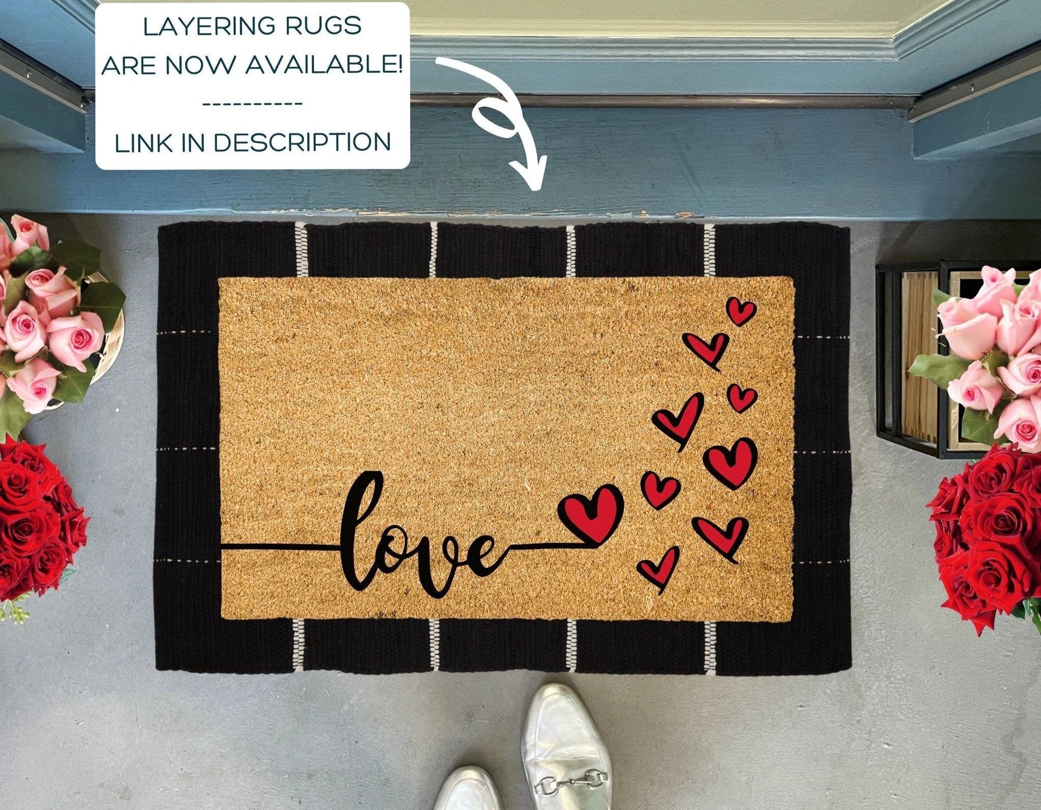 Love Hearts Outdoor Valentine's Door Mat by Nickel Designs Custom Doormats