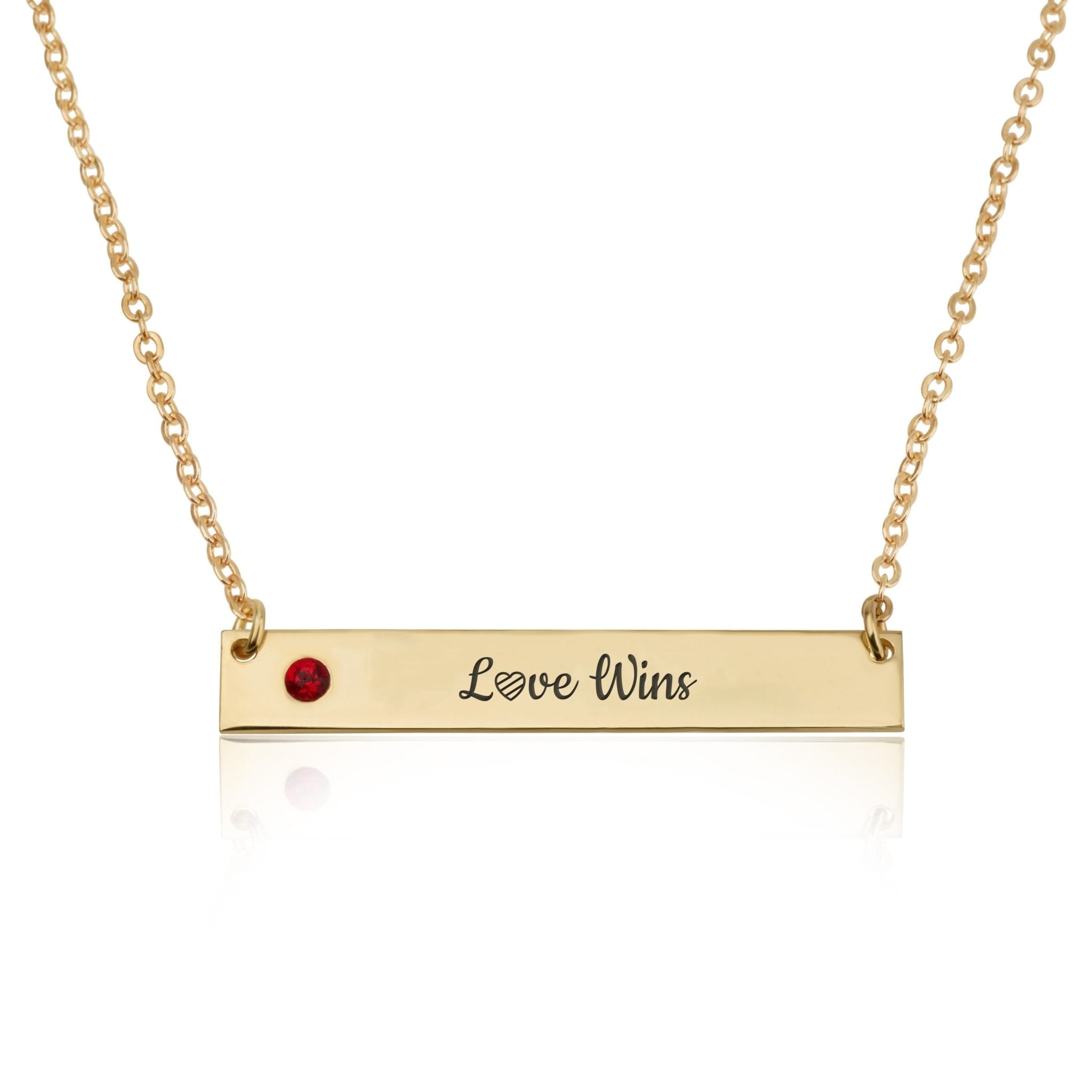 LOVE WINS Bar Necklace With Birthstone