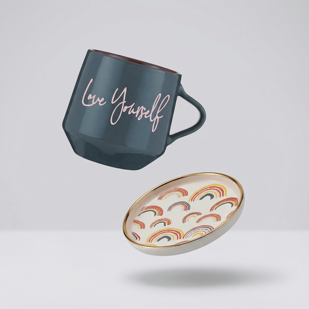 Love Yourself Mug & Coaster Lid with Rainbow Design by The Bullish Store