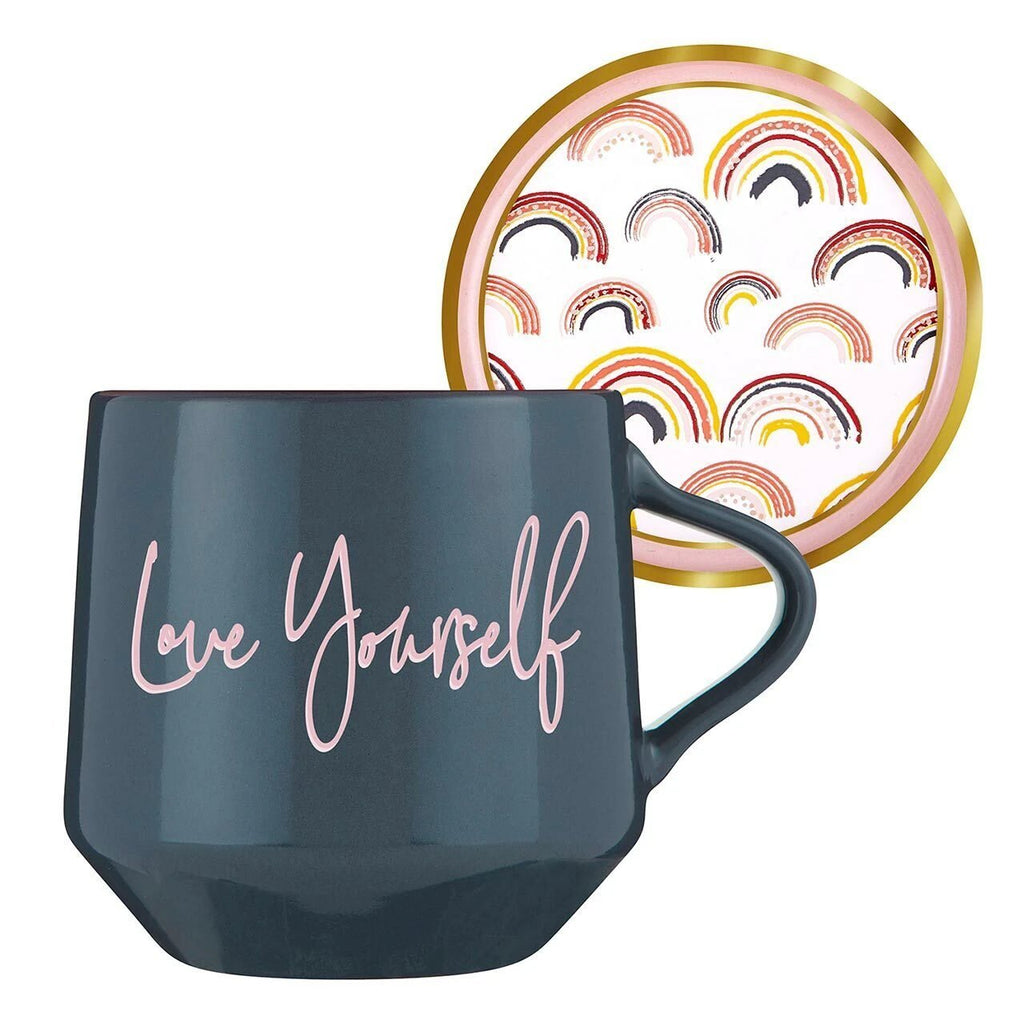 Love Yourself Mug & Coaster Lid with Rainbow Design by The Bullish Store