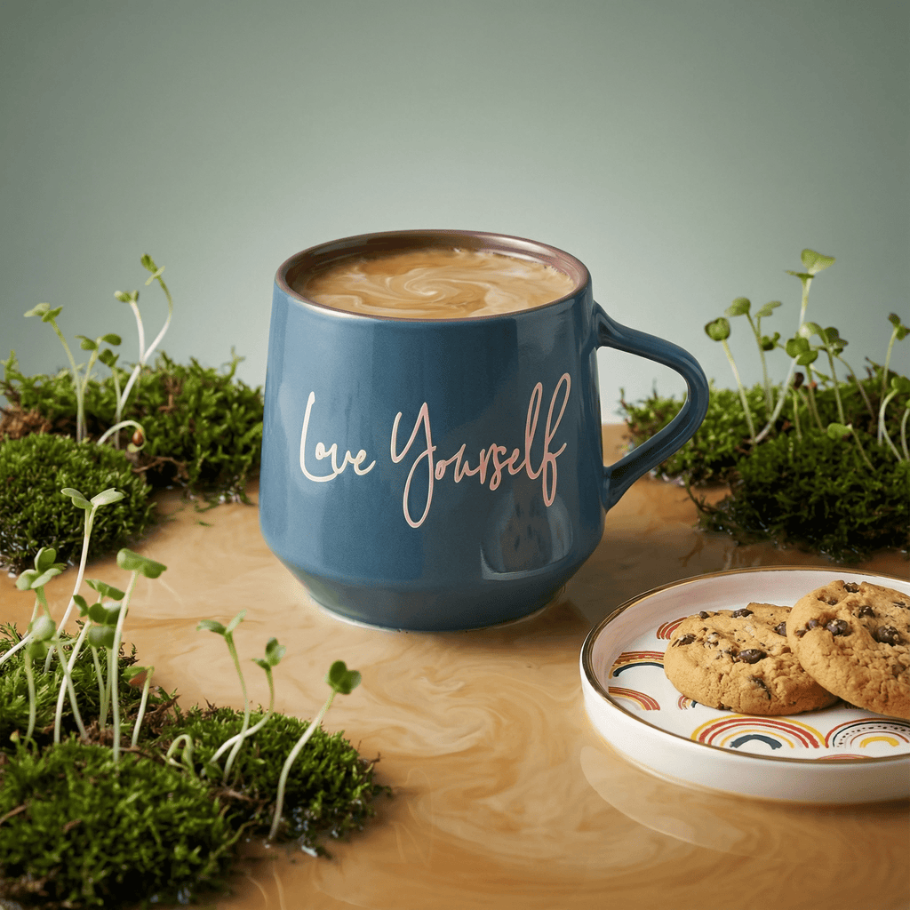 Love Yourself Mug & Coaster Lid with Rainbow Design by The Bullish Store