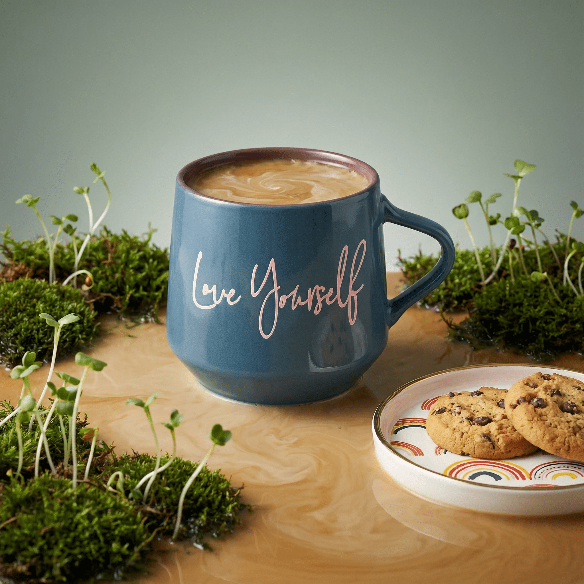 Love Yourself Mug & Coaster Lid with Rainbow Design by The Bullish Store