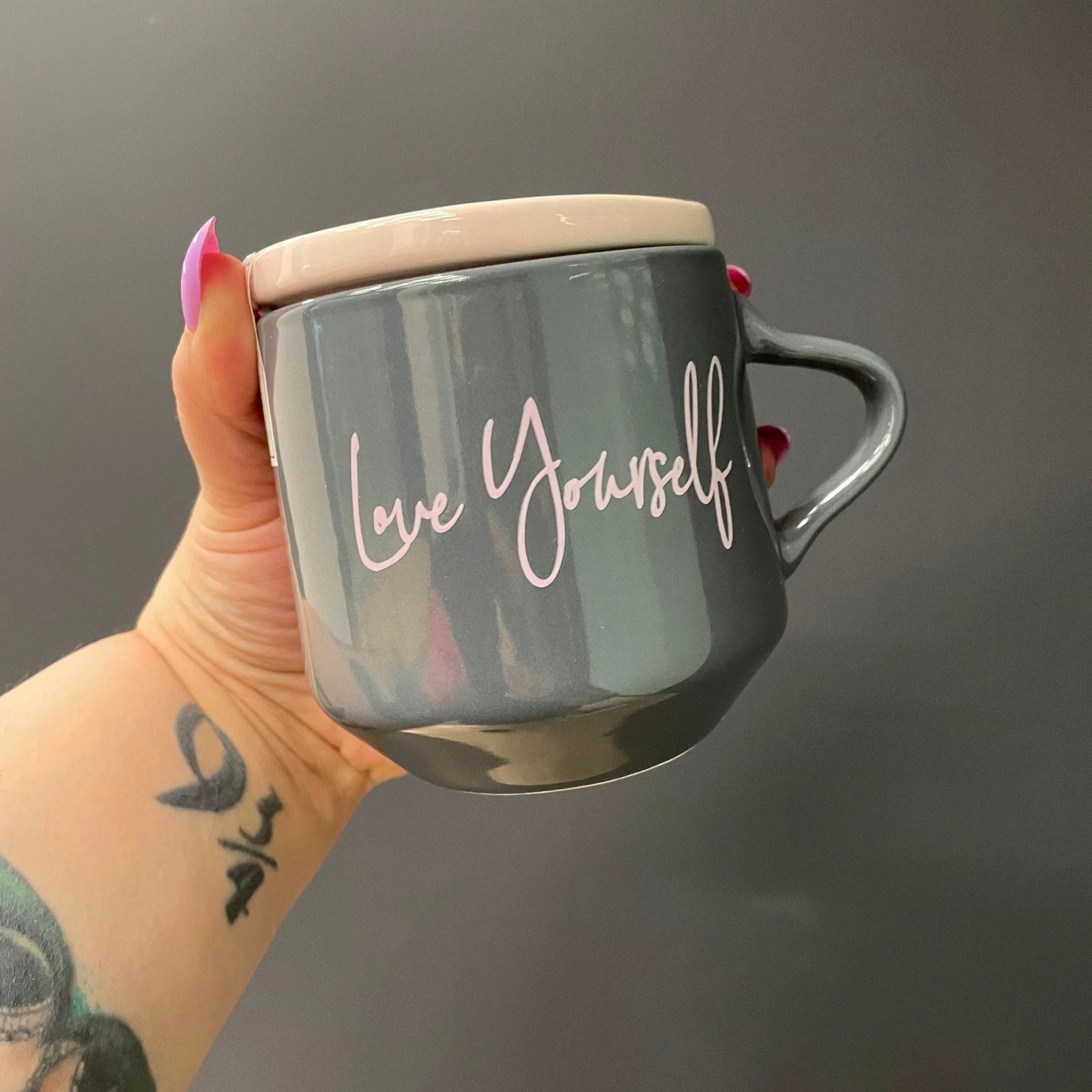 Love Yourself Mug & Coaster Lid with Rainbow Design by The Bullish Store