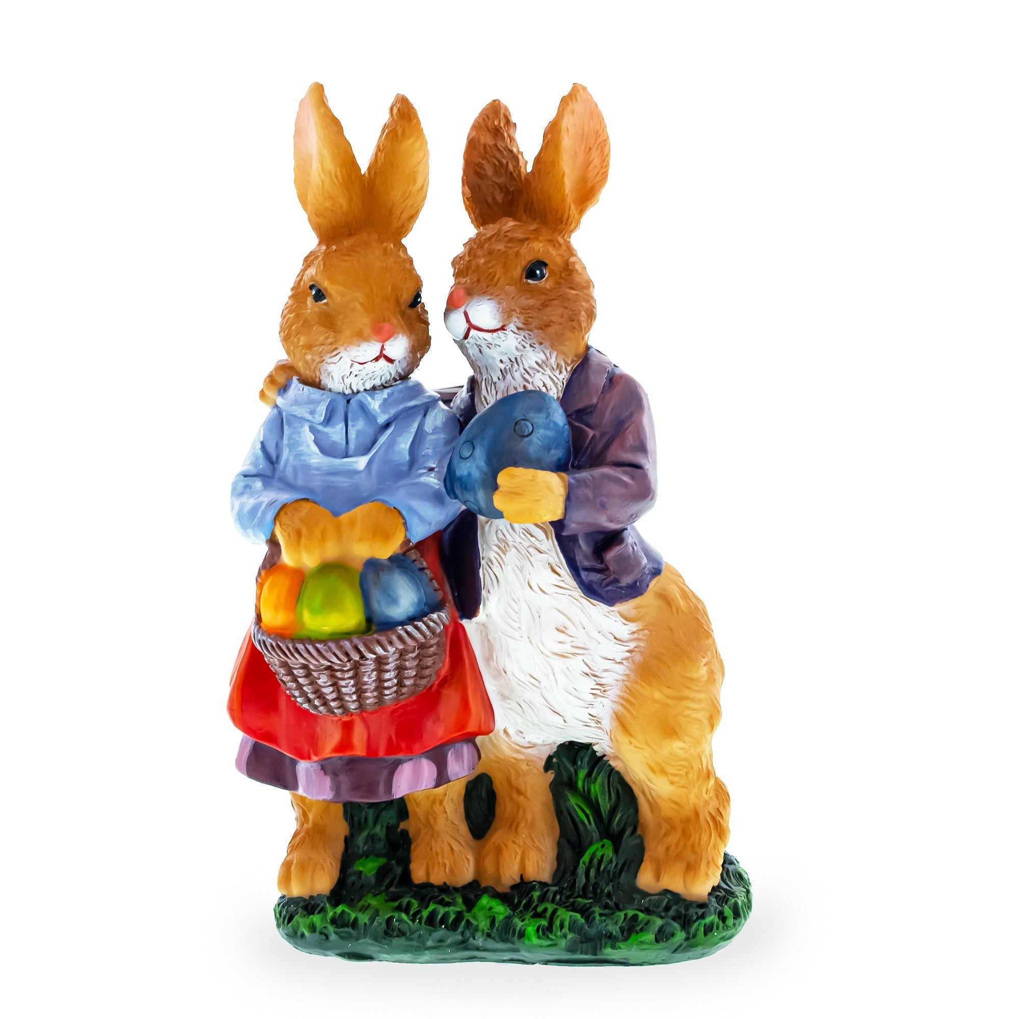 Loving Easter Bunny Pair Figurine With Festive Basket 6.2 Inches Tall Easter > Figurines > Bunnies La Vie Bien Loving Easter Bunny Pair Figurine With Festive Basket 6.2 Inches Tall