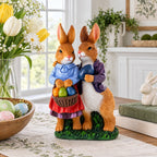 Loving Easter Bunny Pair Figurine With Festive Basket 6.2 Inches Tall Easter > Figurines > Bunnies La Vie Bien Loving Easter Bunny Pair Figurine With Festive Basket 6.2 Inches Tall
