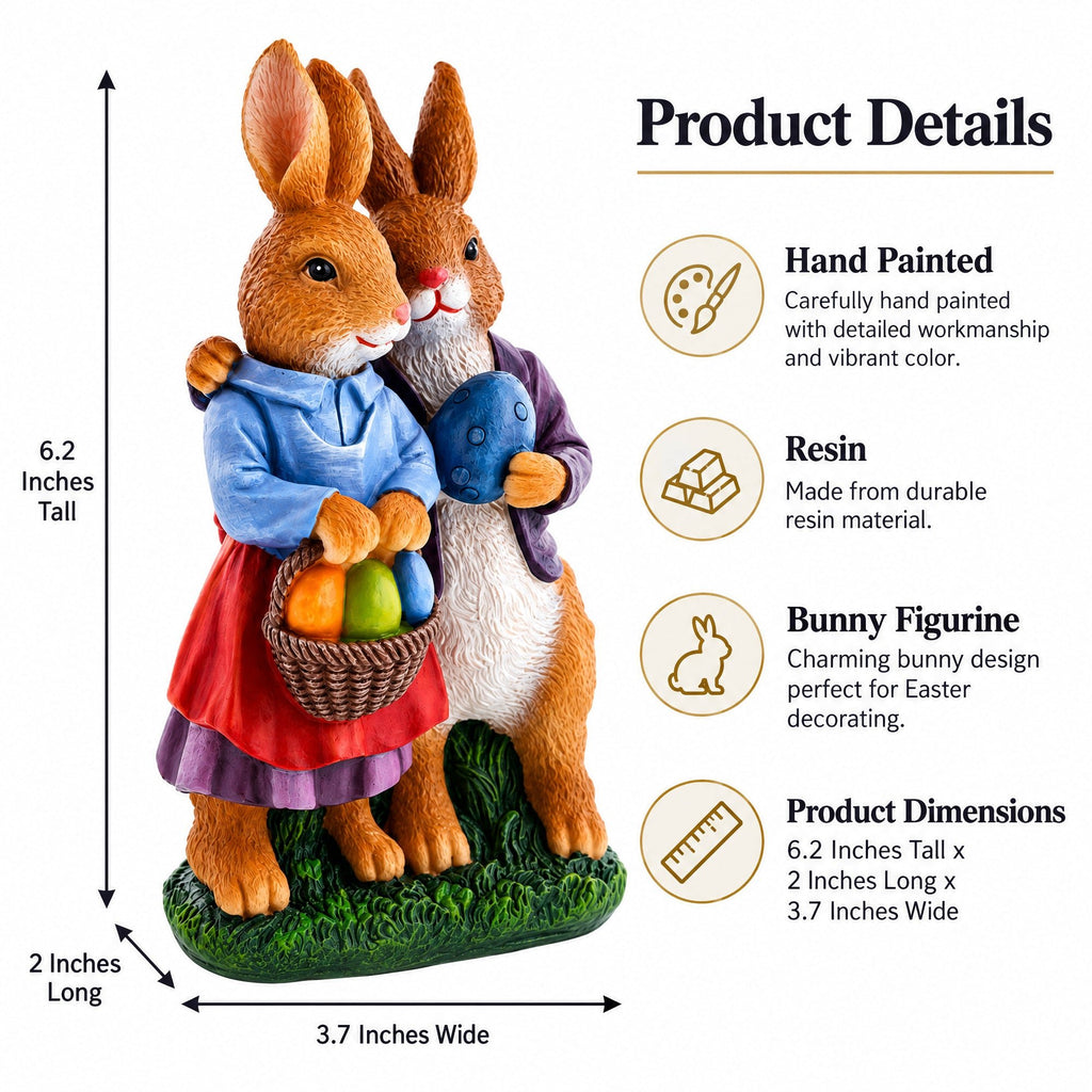 Loving Easter Bunny Pair Figurine With Festive Basket 6.2 Inches Tall Easter > Figurines > Bunnies La Vie Bien Loving Easter Bunny Pair Figurine With Festive Basket 6.2 Inches Tall