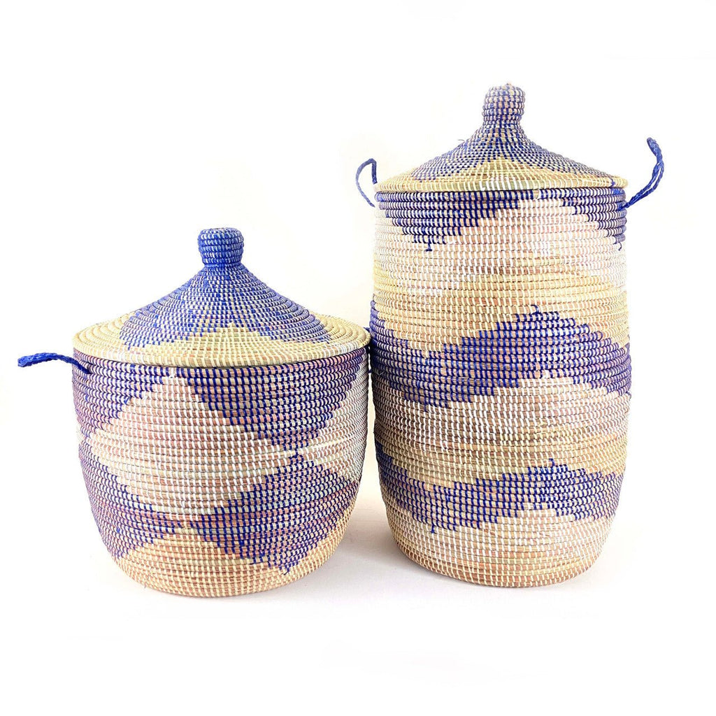 Low Storage Floor Basket - Blue + Natural Diamond Pattern La Vie Bien Low Storage Floor Basket - Blue + Natural Diamond Pattern