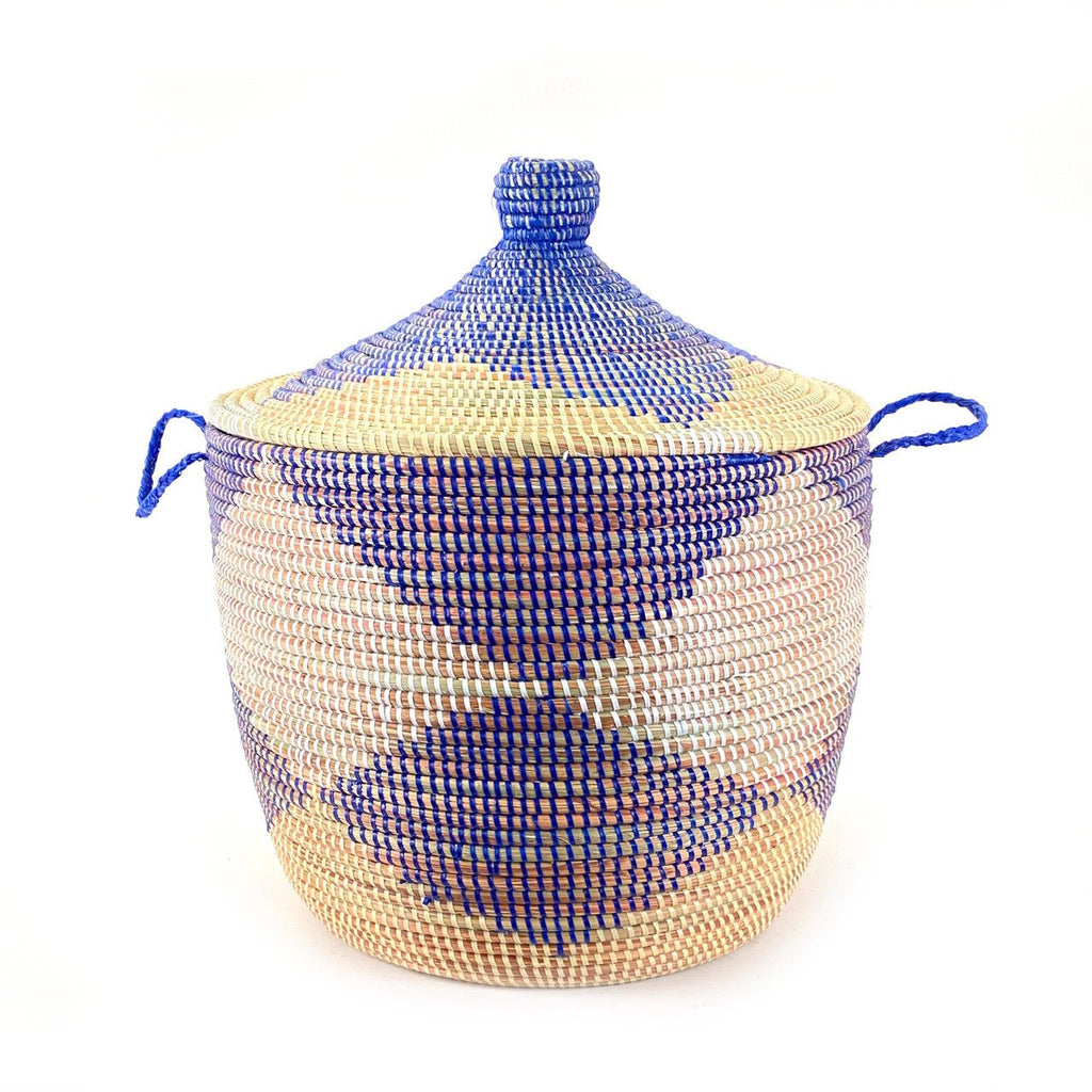 Low Storage Floor Basket - Blue + Natural Diamond Pattern La Vie Bien Low Storage Floor Basket - Blue + Natural Diamond Pattern