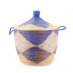 Low Storage Floor Basket - Blue + Natural Diamond Pattern La Vie Bien Low Storage Floor Basket - Blue + Natural Diamond Pattern