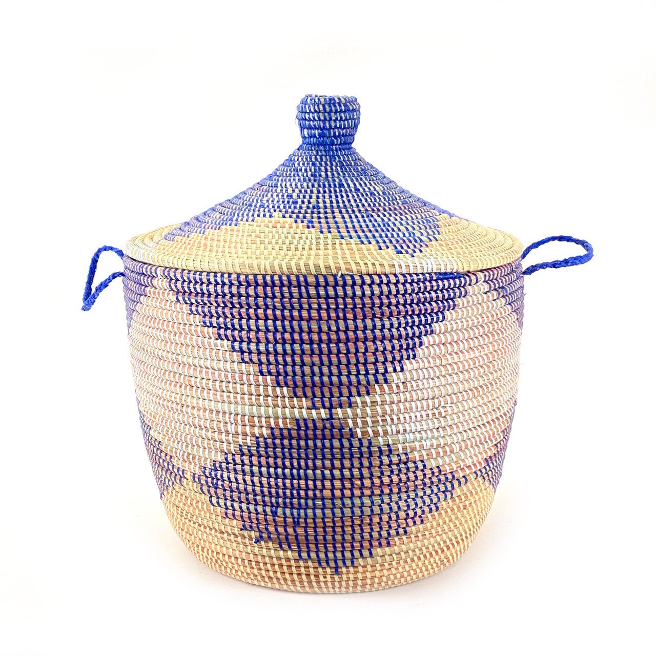 Low Storage Floor Basket - Blue + Natural Diamond Pattern La Vie Bien Low Storage Floor Basket - Blue + Natural Diamond Pattern