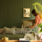 Inaya Linen Floral Throw Pillow Cover, Beachwood Ruffled by White Cliff Studio