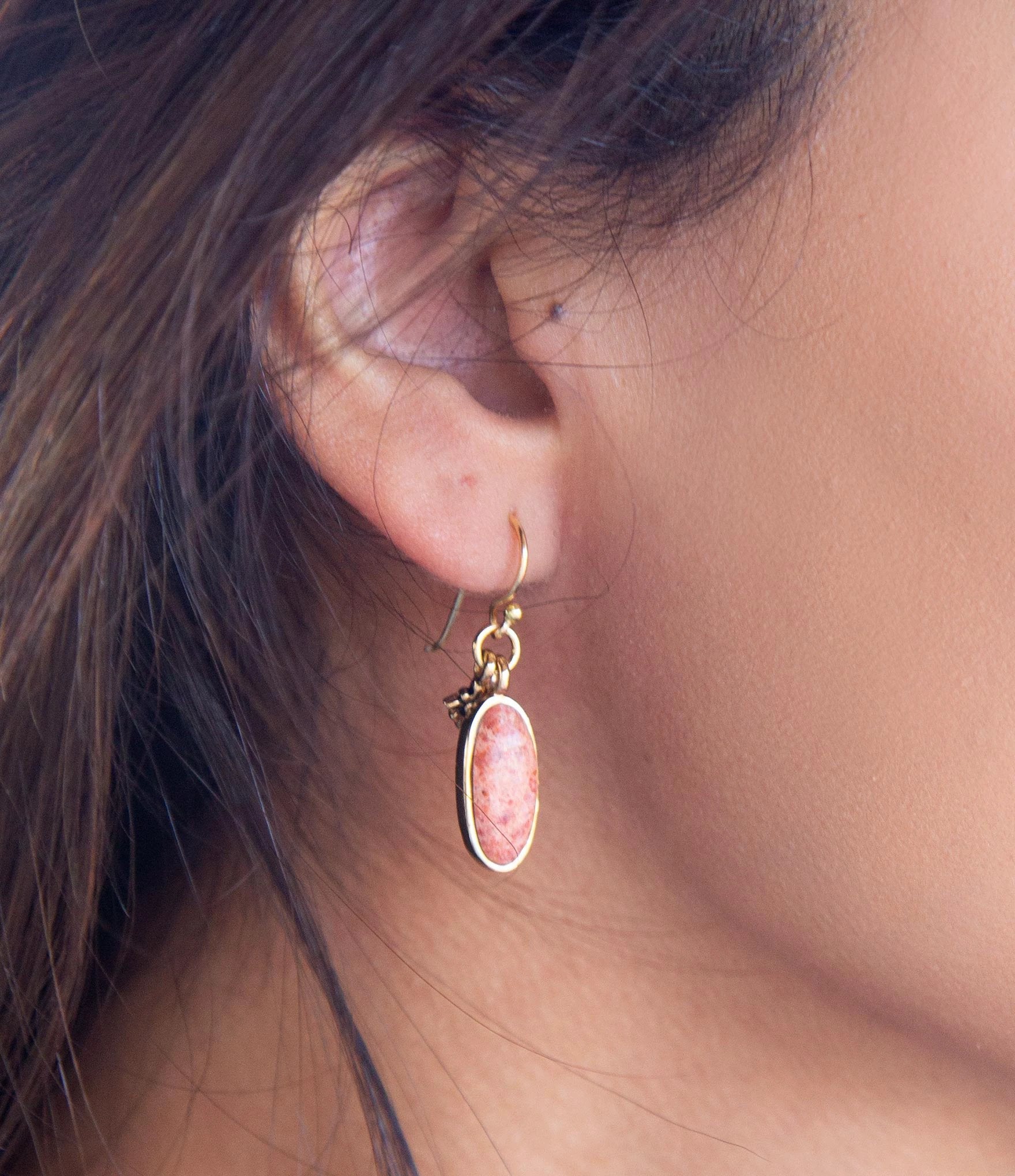 Lucent Orange Sponge Coral Golden Drop Earrings by Barse Jewelry