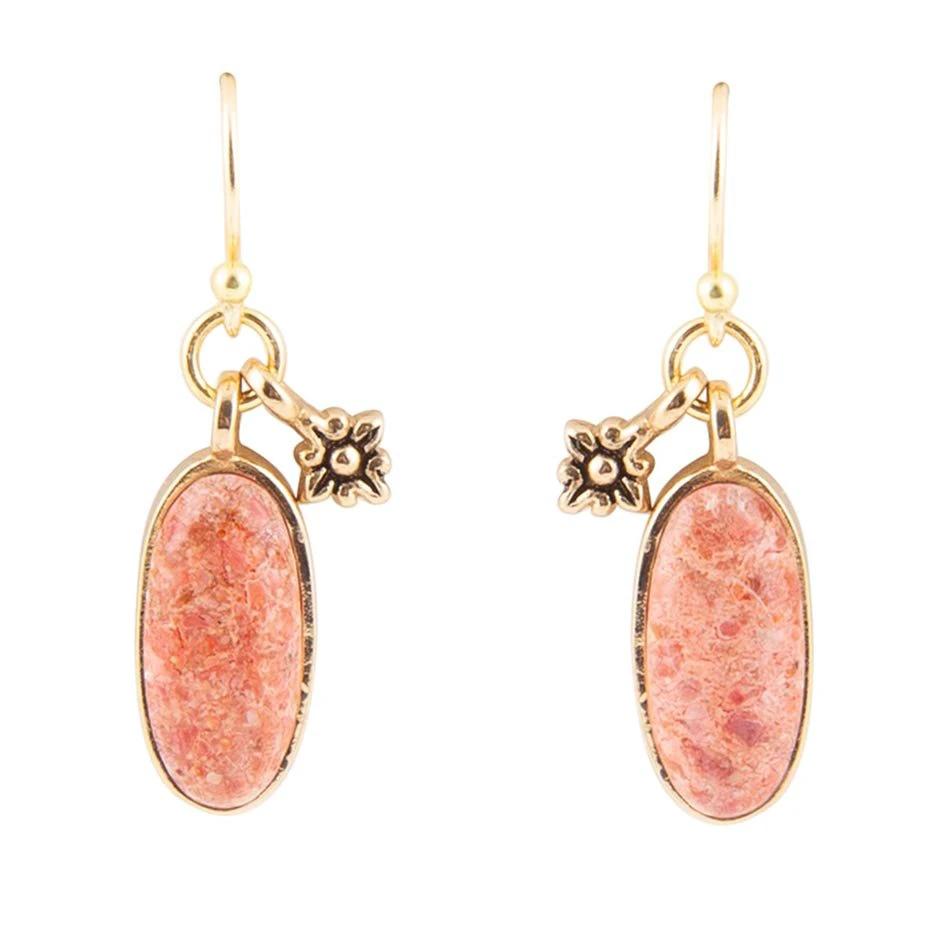 Lucent Orange Sponge Coral Golden Drop Earrings by Barse Jewelry
